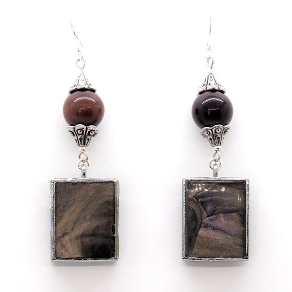 Brown Marbling Tiger Earrings - Picture 1 of 6